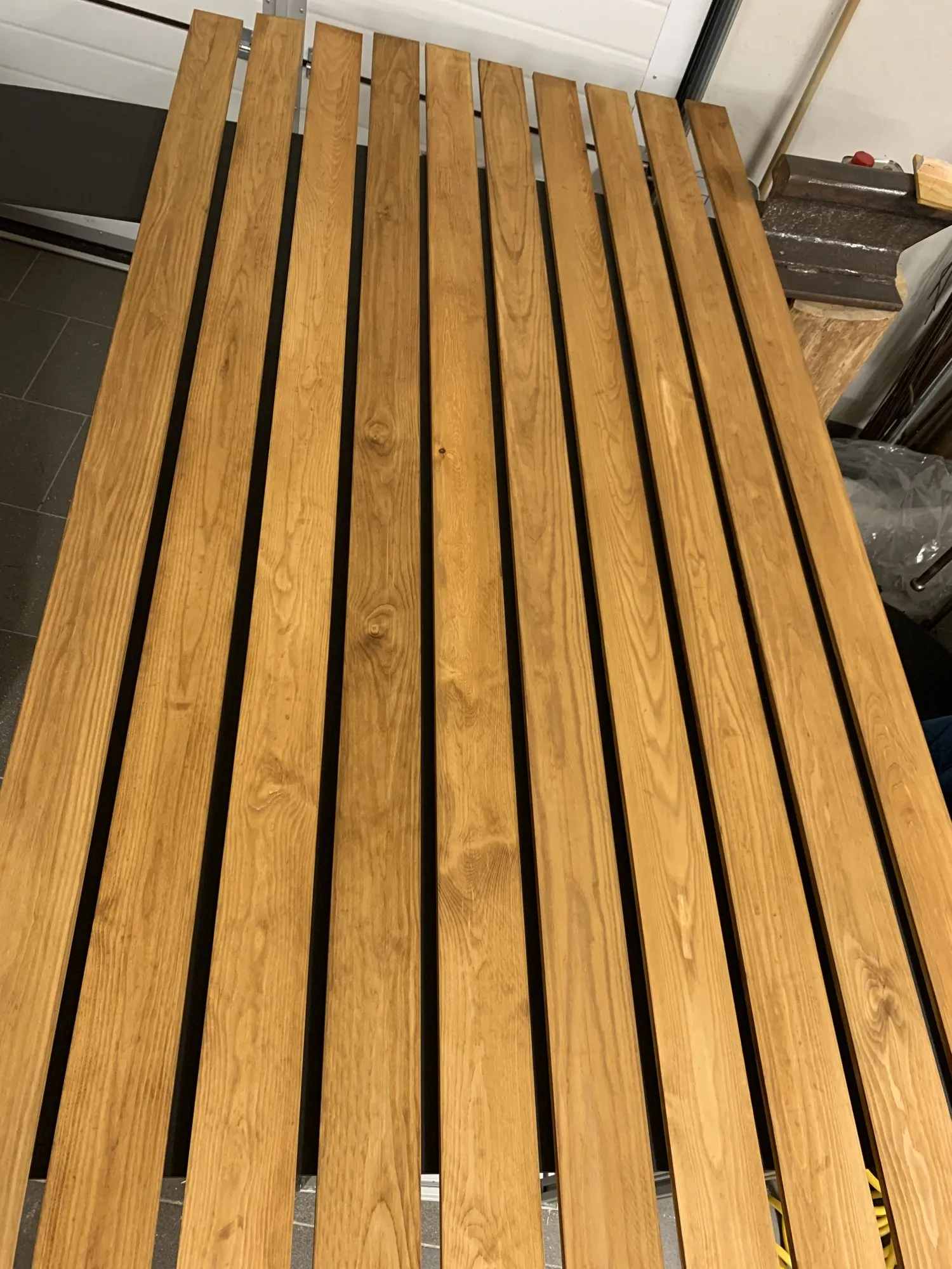 Wooden slatted ceiling